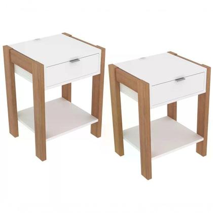 Imagem de Kit 02 Mesa De Cabeceira Com Tomada 1 Gaveta Az1016 Amendoa