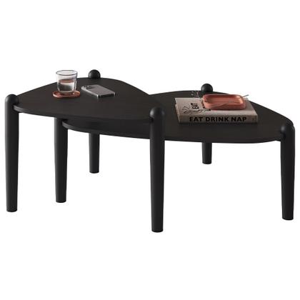 Imagem de Kit 02 Mesas de Centro Para Sala de Estar Pés Madeira Trium A03 Nero Preto - Lyam Decor