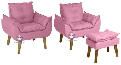 Imagem de Kit 02 Poltrona Decorativa com Puff Glamour Opala Confortável Com Pés Quadrado