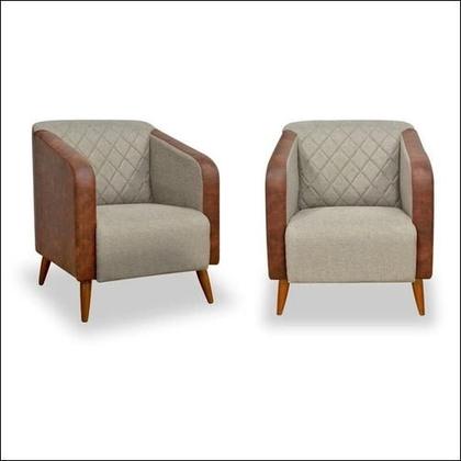 Imagem de Kit 02 Poltronas Cadeira Decorativa Sala Estar Silmara Linho Compose - Montanaris Decor