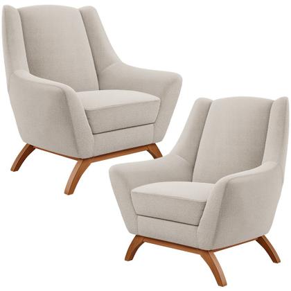 Imagem de Kit 02 Poltronas Decorativa Fixa Base de Madeira Castanho Juliet D02 Bouclê Creme C-54 - Lyam Decor