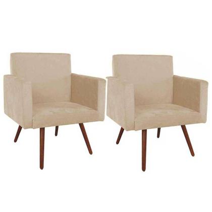 Imagem de Kit 02 Poltronas Decorativa Pés Palito Nina Napa Bege - SA Móveis
