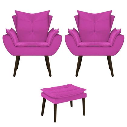 Imagem de Kit 02 Poltronas e Puff Fenzzi Palito Tabaco Sala de Estar Recepção Suede Pink - DAMAFFÊ MÓVEIS