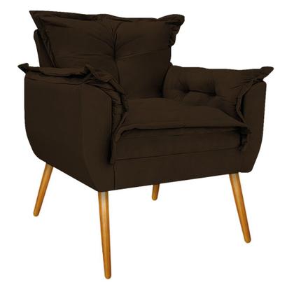 Imagem de Kit 02 Poltronas e Puff Zatti Palito Mel Sala de Estar Quarto Suede Marrom - KDAcanto Móveis