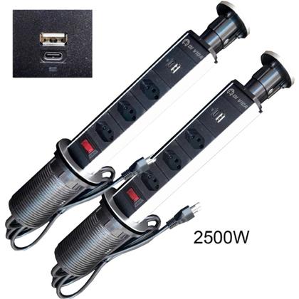 Imagem de Kit 02 torre tomada embutir retrátil mesa usb tipo c