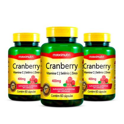 Imagem de Kit 03 Cranberry Vitamina C Selenio Zinco Anti OX 400mg 60 Capsulas Loja Maxinutri
