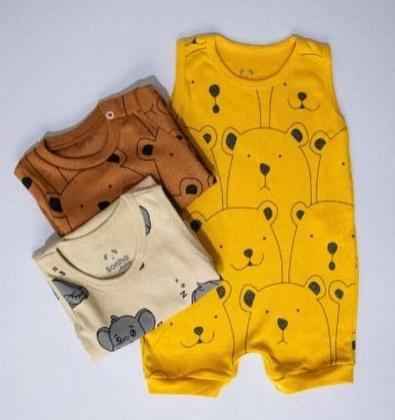 Imagem de Kit 03 Macaquinhos Bebê Unissex em Algodão Verão com Fechamento prático
