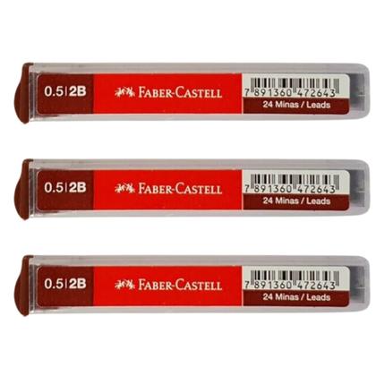Imagem de Kit 03 Tubos de Grafite Técnico 0.5mm HB/ 2B/ B Faber Castell Polymer Tubo c/ 24 Minas Cada (Graduação à Escolher)