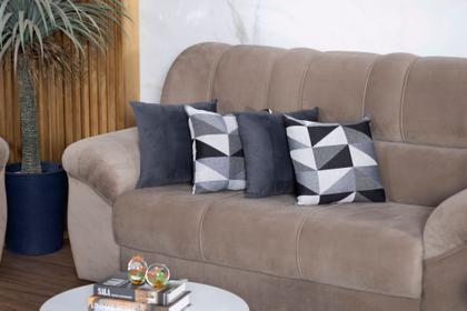 Imagem de Kit 04 Capas de Almofada Mesclada Suede / Jacquard Com Zíper Desenho Geométrico