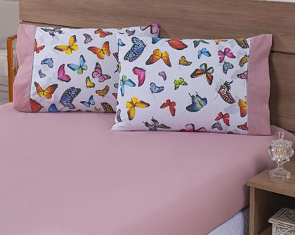 Imagem de Kit 04 Fronhas Avulsas 80x60cm Percal 100% Algodão 180 Fios Estampada Borboletas Coloridas