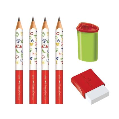 Imagem de Kit 04 Lápis Jumbo Triangular BIG Infantil Nº 2 HB + 01 Apontador Jumbo + 01 Borracha Faber Castell