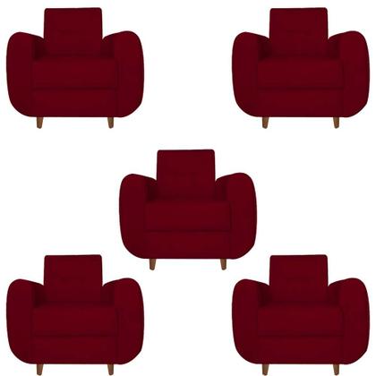 Imagem de Kit 05 Poltronas Golden Pés Palito Suede Marsala - D'Classe Decor