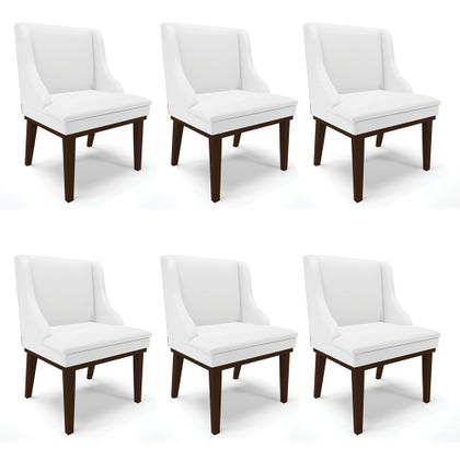 Imagem de Kit 06 Cadeiras de Jantar Liz material sintético Branco Base Fixa Madeira Tabaco D03 - D'Rossi