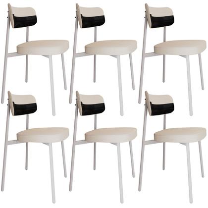 Imagem de Kit 06 Cadeiras Estofada Para Sala de Jantar Astrid Branco C01 Linho Palha material sintético Preto - Lyam Decor