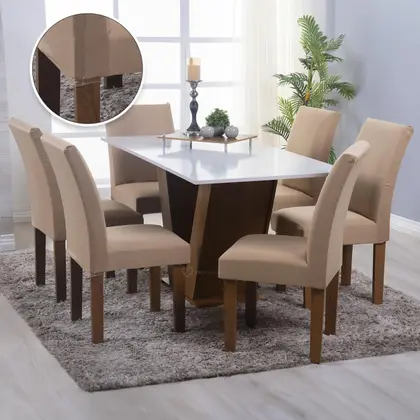 Imagem de Kit 06 Capa Cadeira Estofadas Protetor Tecido Malha Gel Spandex Coladinha Mesa Jantar 6 Lugares Com Elastico