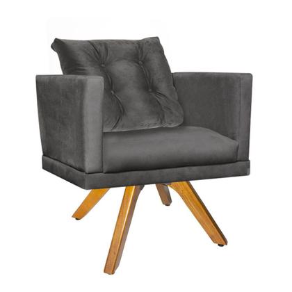 Imagem de Kit 06 Poltrona Milena Confort Base Giratória Madeira Com Almofada Sala Recepção Escritório Suede Cinza - DAMAFFÊ MÓVEIS