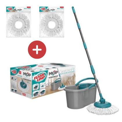 Imagem de Kit 1 Mop Fit Flash Limp Extensível Giratório MOP5010 + 2 Refil Microfibra RMOP5011