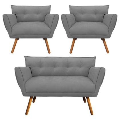 Imagem de Kit 1 Namoradeira 2 Lugares e 2 Poltronas Anitta Suede Pés Palito Castanho - D'Rossi