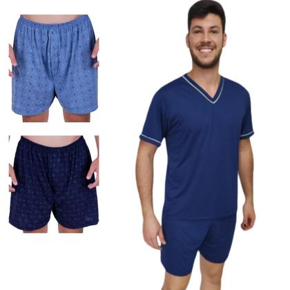 Imagem de Kit 1 Pijama Masculino Adulto E 2 Cuecas Short Samba Canção