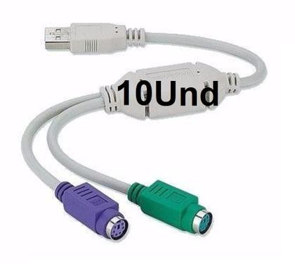 Imagem de Kit 10 Cabo Adaptador Conversor Usb Para 2 Ps2 Teclado Mouse