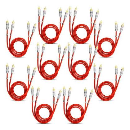 Imagem de Kit 10 cabo rca blindado vermelho 1m e-tech para som automotivo