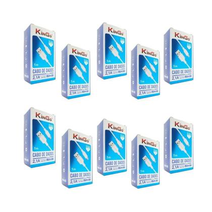 Imagem de Kit 10 Cabos Micro-Usb V8 Kingo Branco 1M 2.1A Galaxy A02