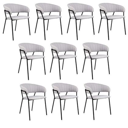 Imagem de Kit 10 Cadeiras para Sala de Jantar com Braços Estofado Base em Aço Mara
