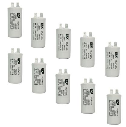 Imagem de Kit 10 Capacitor Permanente 15uF 380/400Vac EPX com Terminal Duplo