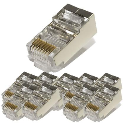 Imagem de Kit 10 conector plug modular rj45 cat6 blindado
