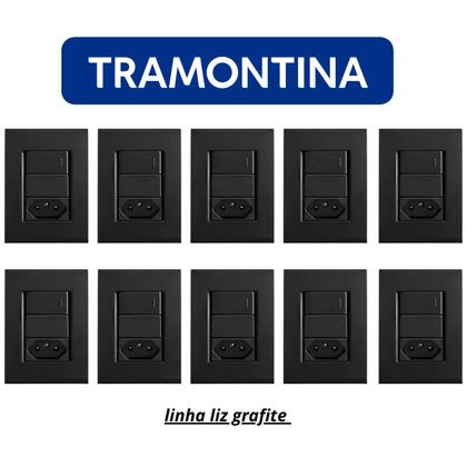 Imagem de Kit 10 Conjunto Int. Simples 1Tec + Tomada 20A Tramontina Liz Grafite
