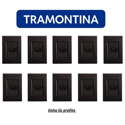Imagem de Kit 10 Conjunto Tomada Simples 20A Tramontina Liz Grafite