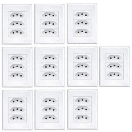 Imagem de Kit 10 Conjunto Tomada Tripla 20a Evidence Branco Fame 3268