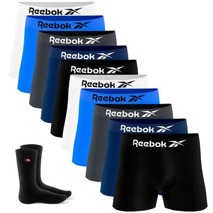 Imagem de Kit 10 Cueca Boxer Reebok Sem Costura Box com 1 Par de Meias Sandrini