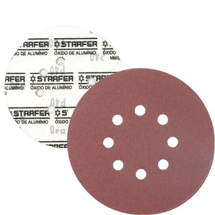 Imagem de Kit 10 Disco De Lixa Fecho Aderente Vermelho Pluma 8 Furos 180mm Grão 150 - Starfer