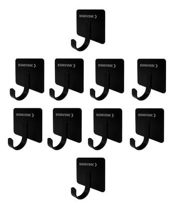 Imagem de Kit 10 Ganchos Adesivo Parede Aço Pendurar Toalha Roupa Cha Preto