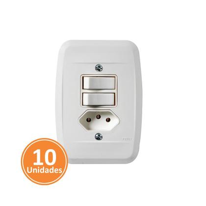 Imagem de Kit 10 Interruptores com Tomada Pezzi Embutir Branca