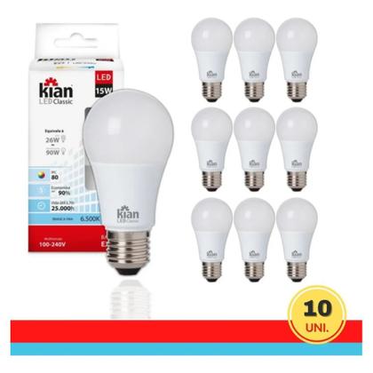 Imagem de Kit 10 Lâmpadas Led Bulbo E27 15w 6,5k Biv Kian 