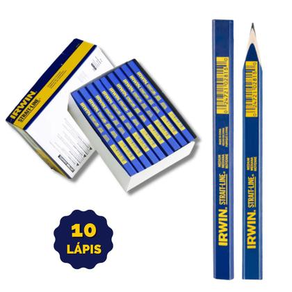 Imagem de Kit 10 Lápis Carpinteiro Irwin Azul Para Marceneiro Pedreiro e Obra Em Geral Marcação Em Madeira Alvenaria 66305SL Strait-Line