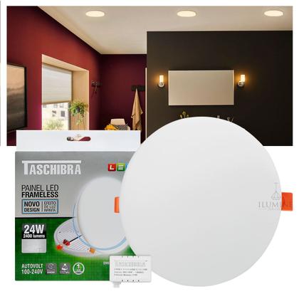 Imagem de Kit 10 Painéis LED Taschibra Frameless 24W Redondo Embutir ou Sobrepor