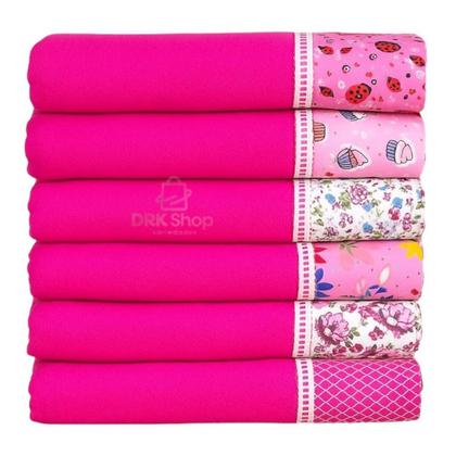 Imagem de Kit 10 Pano De Prato Pé Galinha Barrado Tricoline 3 Variação Cozinha Louça Dia a Dia