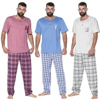 Imagem de Kit 10 Pijamas Masculino Vekyo Modas Adulto Blusa Manga Curta Lisa Calça Longa Comprida Estampada Roupa de Dormir