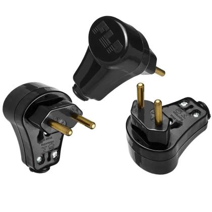 Imagem de Kit 10 Plugue 127v e 250v 2p 10A Nbr Preto Prensa Cabo 90º Pino Macho