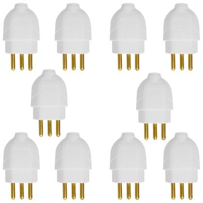 Imagem de Kit 10 Plugue Pino Macho 2p+t 10A Oco Com Inmetro Bivolt 110V/220V Branco