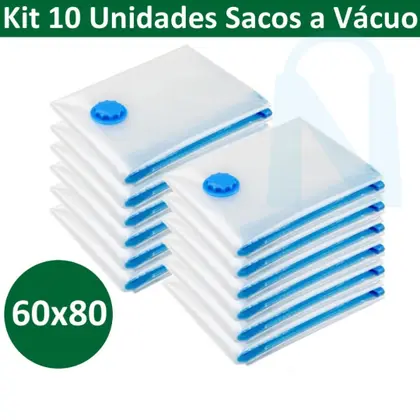 Imagem de Kit 10 Sacos de roupa a Vácuo Hermético 60x80cm Edredom Toalhas Roupas viagem