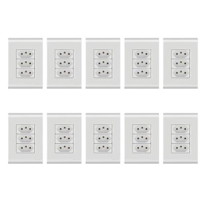 Imagem de Kit 10 un. Tomada Tripla 10a/250v Com Placa 4x2 Liz Tramontina