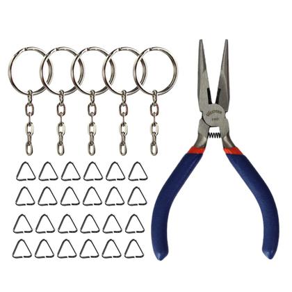 Imagem de Kit 100 Argolas Pratas 23mm Com 100 Triângulos 8mm E Alicate Bico Reto