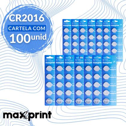 Imagem de Kit 100 Baterias CR2016 Lithium 3V Super Maxprint Botão Moeda Relógio - 20 Cartelas C 5 Unid