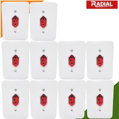 Imagem de Kit 10un Tomada 20A Vermelha Simples Completa Bivolt 250V