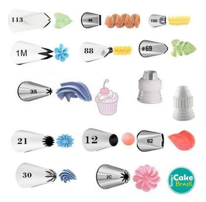 Imagem de Kit 12 Bicos De Confeitar Cake + Adaptadores + Sacos Nfe