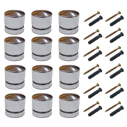 Imagem de Kit 12 Botão Francês Suporte Abs Cromado para Espelho Fixação na Parede com Bucha e Parafuso